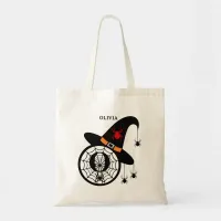 Monogram O Halloween Witch Spiders Your Name Tote Bag