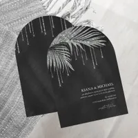 Jewel Palm Leaf Wedding Silver Arch ID830 Invitation