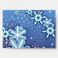 White Winter Crystal Ornate Snowflakes On Blue Envelope