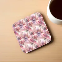 Pink & Purple Flower Alcohol Ink  Beverage Coaster