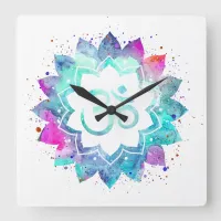 *~* Flower Lotus OM AUM Symbol Watercolor  Mandala Square Wall Clock