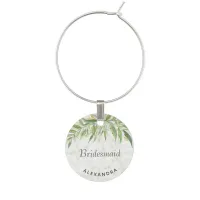 Elegant Marble Greenery Bridesmaid Wedding Wine Charm