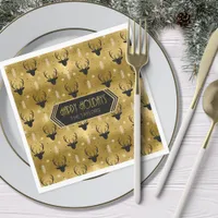 Deer Antlers Arrows Christmas Pattern Gold ID861 Napkins