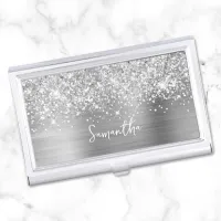 Glittery Silver Glam Name Business Card Case