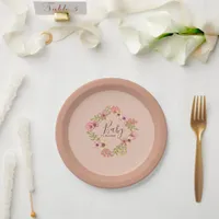 Spring Blooms Baby Shower Pink Flowers Boho Party Paper Plates