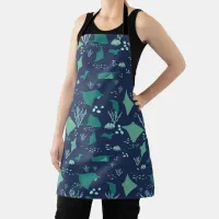 Stingrays Marine Wildlife Blue Graphic Pattern Apron