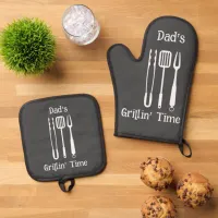 Dad's Grillin' Time | Backyard Barbecue Oven Mitt & Pot Holder Set