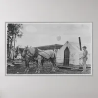 Horses Pulling a Building Poster