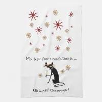 Oh Look! Champagne! New Year's Cat Kitchen Towel