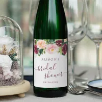 Watercolor Burgundy Blush Floral Bridal Shower  Wine Label