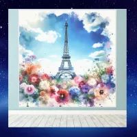 Eiffel Tower Paris Floral Watercolor | Canvas Print