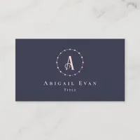 Elegant Navy Blue Rose Gold Glitter Monogram Business Card