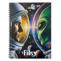 Alien and Astronaut in Space Personalized Notebook
