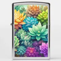 Watercolor Greenery Succulents Collage Zippo Lighter