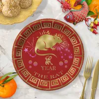 Chinese Zodiac Rat Red/Gold ID542 Paper Plates