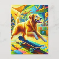 Skateboarding Golden Retriever Dog  Postcard