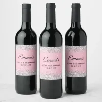 Silver Glitter Pink 60th Birthday Wine Label