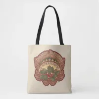 Christmas and Yule Blessings, Holly Star Pattern Tote Bag