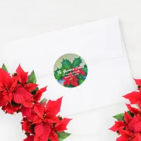 Red Christmas Poinsettia Flowers Address  Classic Round Sticker