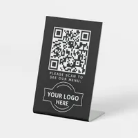 QR Code Black Menu Logo Contactless Modern Cafe Pedestal Sign