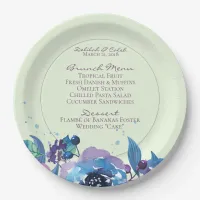 Deep Blue Purple Moody Twilight Floral Wedding Paper Plates