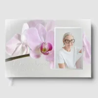 Pink Orchids on Stem Funeral Service Memorial Foil Guest Book