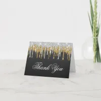 Sparkly Silver and Gold Christmas Glitter Drips Thank You Card