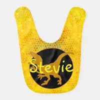 Personalized Yellow Dinosaur Hide  Baby Bib