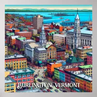 Burlington, Vermont Comic Book Style Art Poster