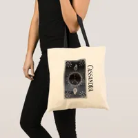 Dark Zodiac Astrology: Cancer Black Silver Name Tote Bag