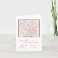 Delicate Pink and Green Watercolor Flowers Thanks Thank You Card