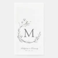 Elegant Gray White Botanical Wreath Wedding Paper Guest Towels