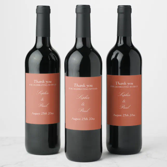 Elegant Terracotta Wedding Wine Labels