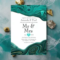 Turquoise and Gold Strata Agate Mr & Mrs Wedding Invitation