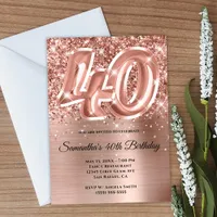 Sparkly Glittery Rose Gold Glam 40th Birthday Invitation