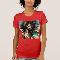 Retro Woman on Beach Comic Style Pop Art T-Shirt