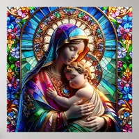 Virgin Mary and Baby Jesus Stained Glass Poster