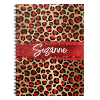 Red Gold and Black Foil Leopard Brush Strokes Notebook