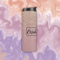 Elegant Rose Glitter Monogram Name | Thermal Tumbler