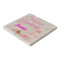 Season Greetings Monogram Name - Pink on White | Trivet