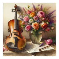 Violin, Sheet Music and a Vase of Flowers  Acrylic Print