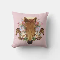 Horses and Flowers Throw Pillow