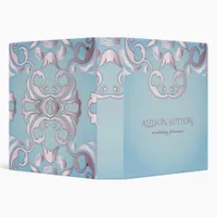 Luxury Chic Elegant Pink Border On Aquamarine Blue 3 Ring Binder