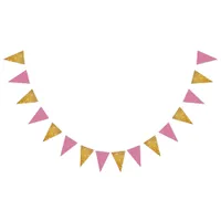 Golden Glitter And Pink Birthday Bunting Flags