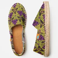 Off Tan Purple Flowers Kaleidoscope Pattern Espadrilles