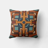 Inca Cross Pattern reds and yellows Throw Pillow