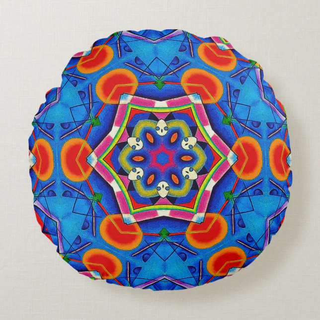Multicolored oil painting kaleidoscope round pillow