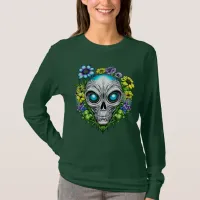 Extraterrestrial Alien Skull and Flowers T-Shirt