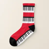 Piano Keyboard Keys Music Themed Red Black White Socks