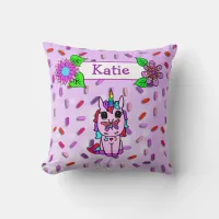 Cute Purple Unicorn and Candy Sprinkles Throw Pillow